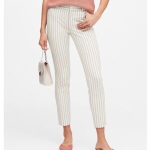 Banana Republic Sloan Cream Pinstripe Cropped Slim Pants